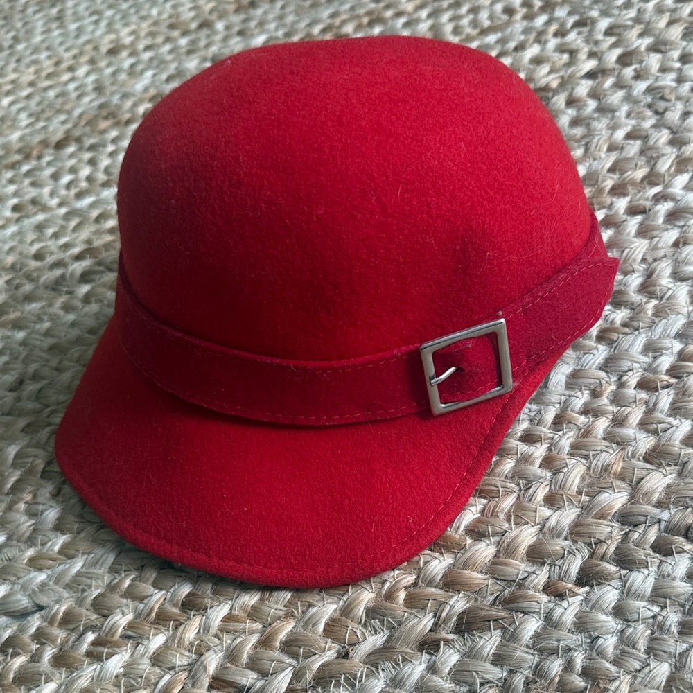 Red Felt Cap with Buckle Accent